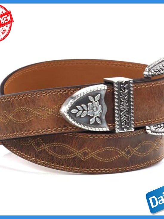 Leather Tapered Belt with Removable Silver Buckle Size 34 main image 6